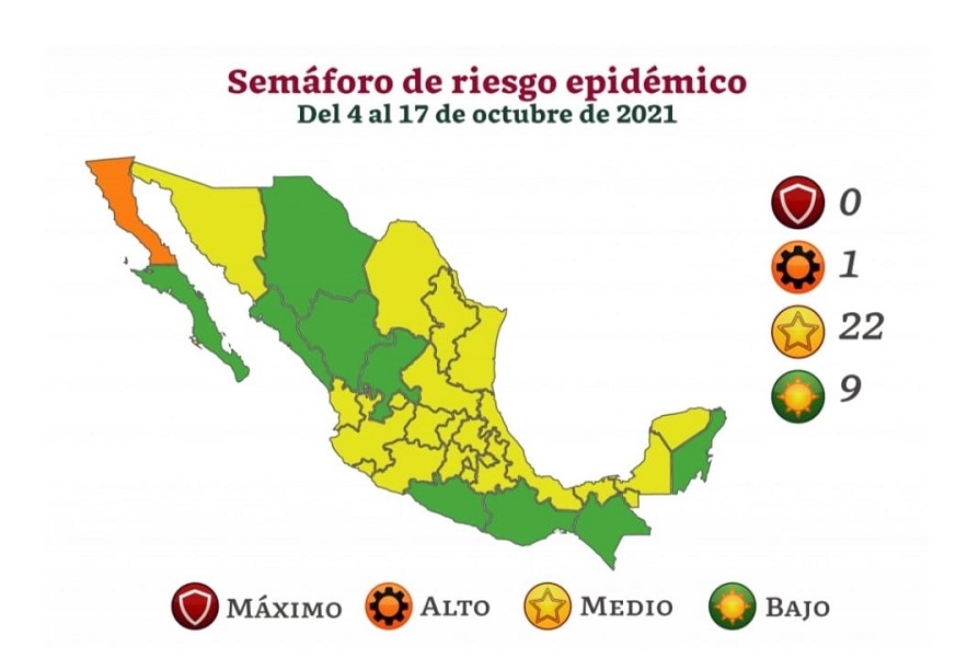 01 de octubre de 2021.- Pasa Oaxaca al color verde en el semáforo de riesgo epidémico